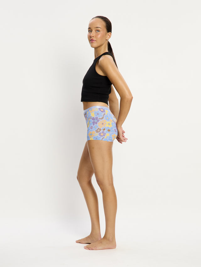 SmileyWorld® | Modibodi Classic Boyshort Moderate Happy Daisy Blue