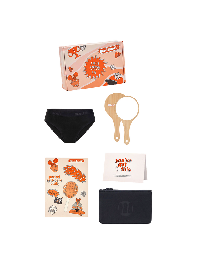 Teen First Period Kit with Hipster Bikini Moderate Black
