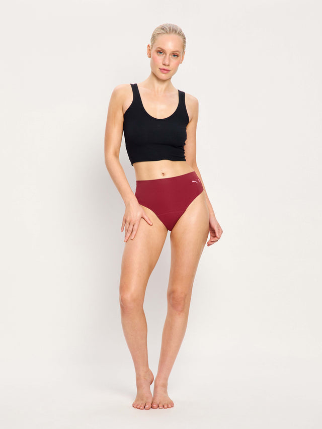 Puma X Modibodi Seamfree Active Hi Waist Cheeky Moderate Caramelised Red