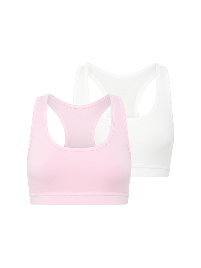 Teen Racerback Crop 2 Pack White & Pink