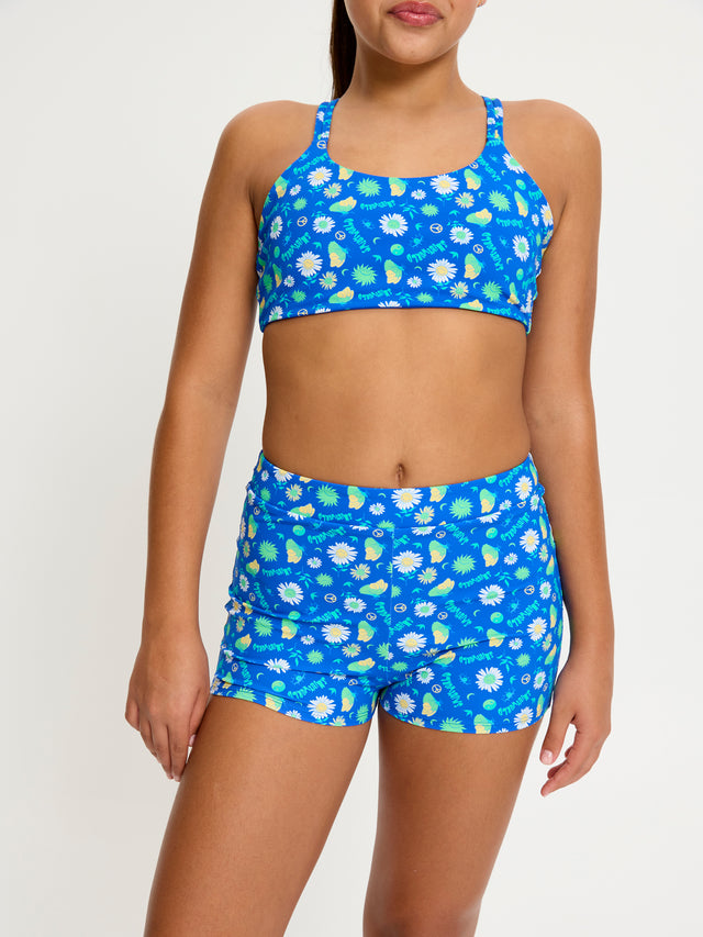 SmileyWorld® | Modibodi Teen Swimwear Hi Waist Short Super Boho Botanical Blue