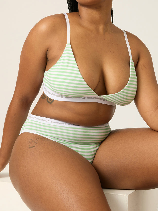 Basic Triangle Bralette Meadow Green Stripe