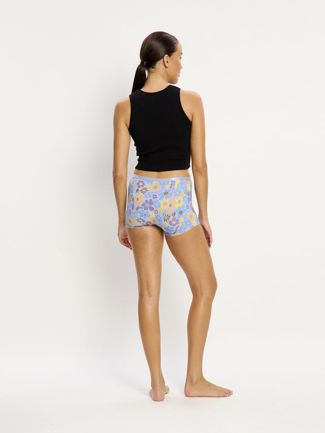 SmileyWorld® | Modibodi Classic Boyshort Moderate Happy Daisy Blue