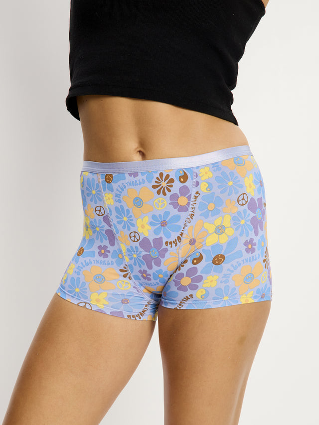 SmileyWorld® | Modibodi Classic Boyshort Moderate Happy Daisy Blue