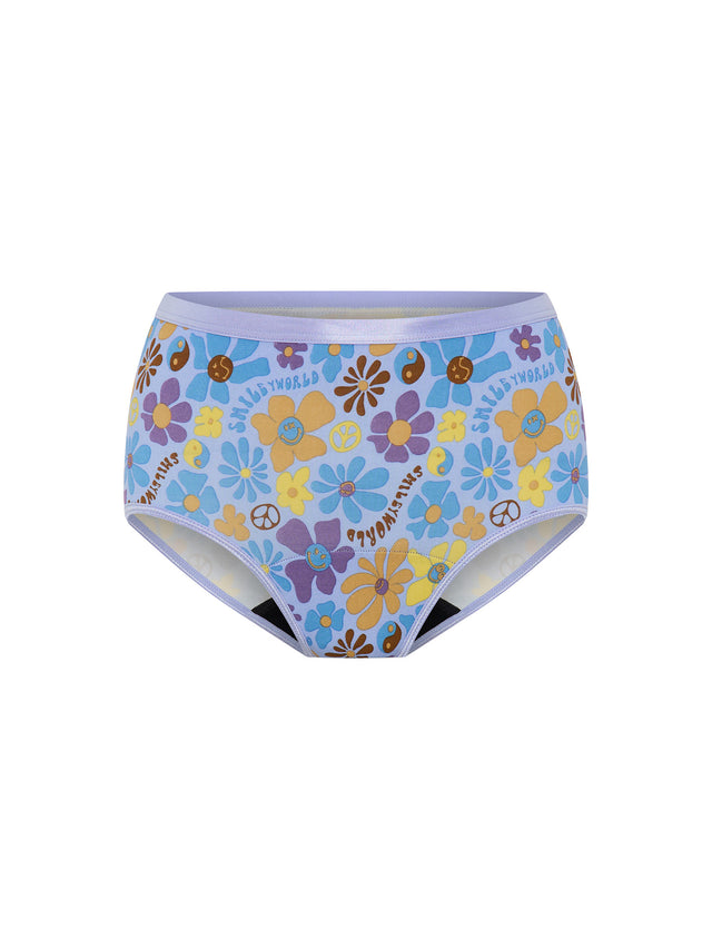 SmileyWorld® | Modibodi Classic Full Brief Light Happy Daisy Blue
