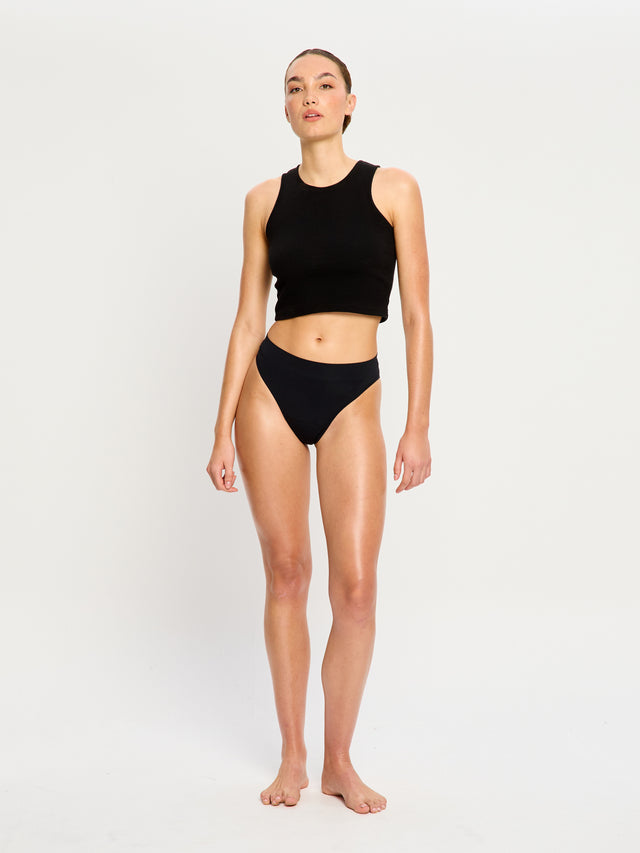 Seamfree Hi Waist Cheeky Black & Thong Teale Blue 2 Pack