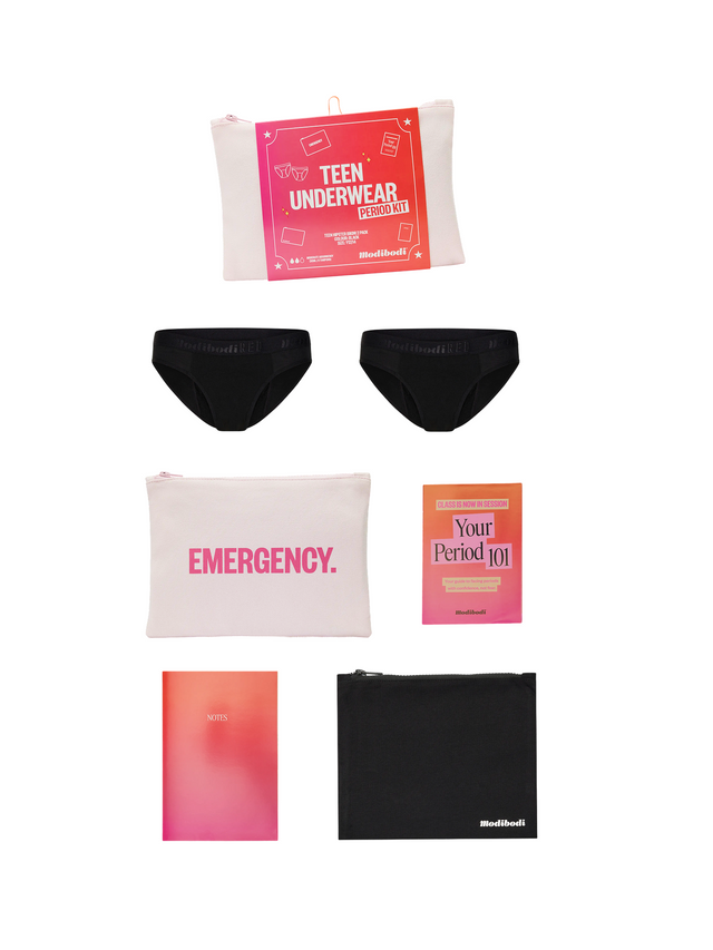 Teen Underwear Period Kit with 2 pack Hipster Bikini Moderate Black