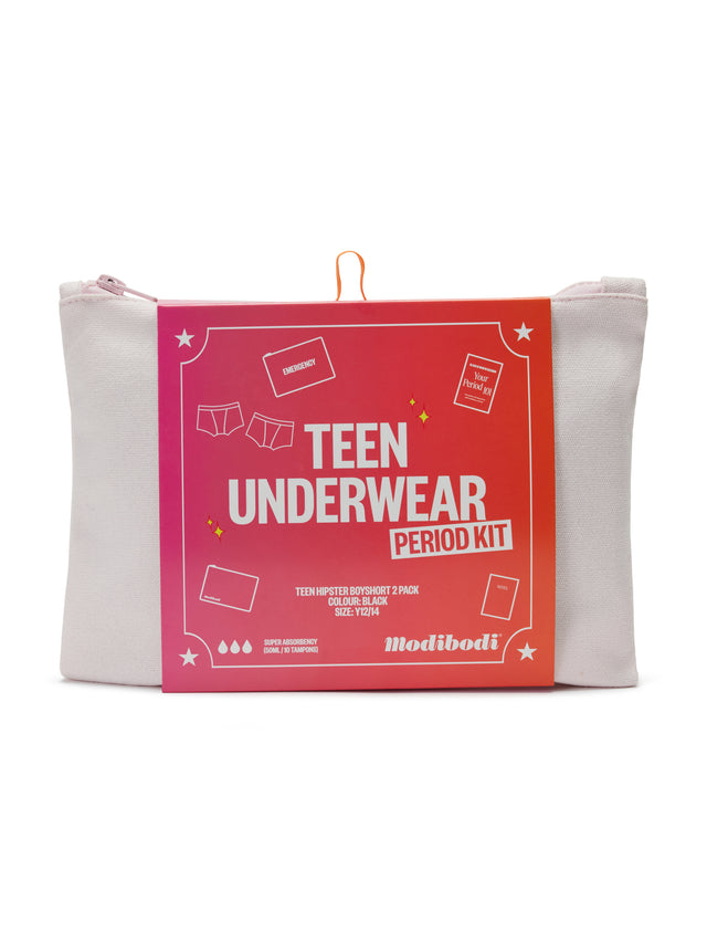 Teen Underwear Period Kit with 2 pack Hipster Boyshort Super Black
