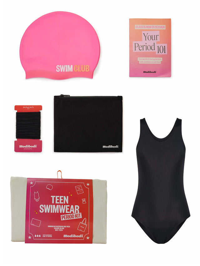 Teen Active Period Kit with Swimwear Racerback One Piece Super Black
