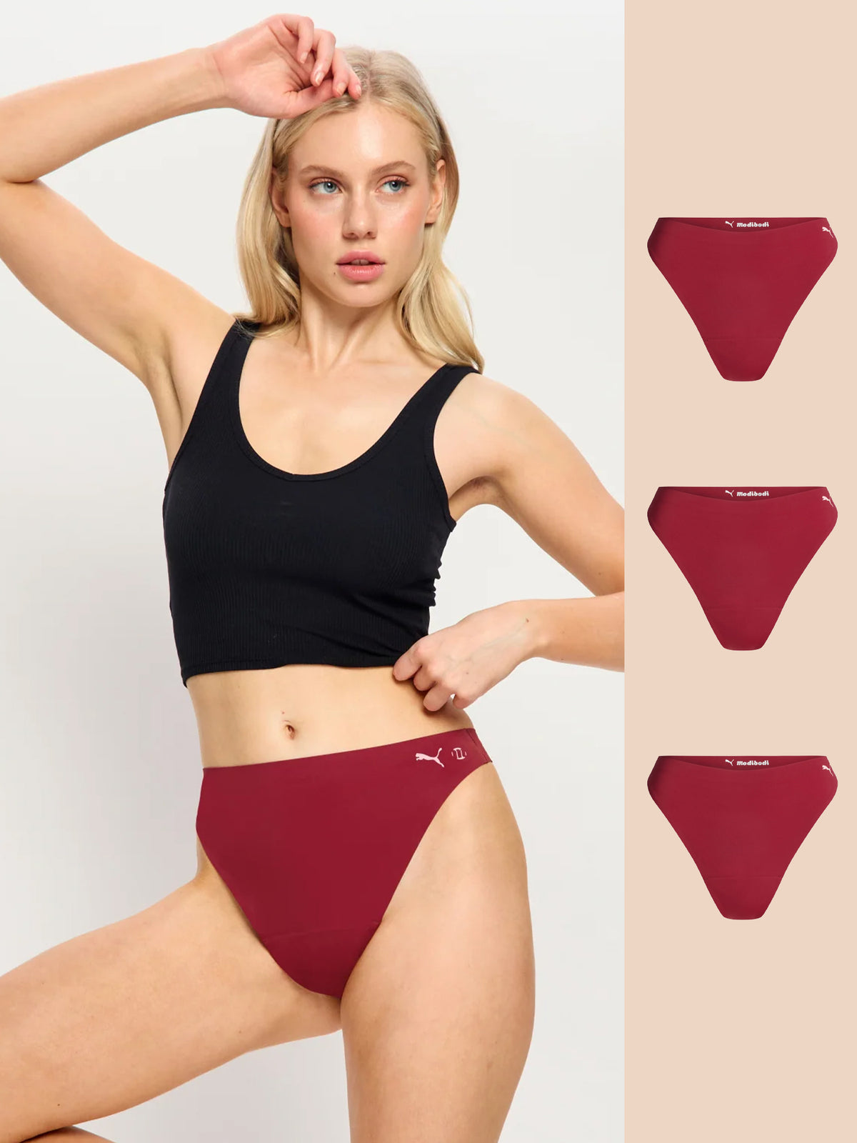 Puma X Seamfree Active Hi Waist Thong Light Caramelised 3 Pack