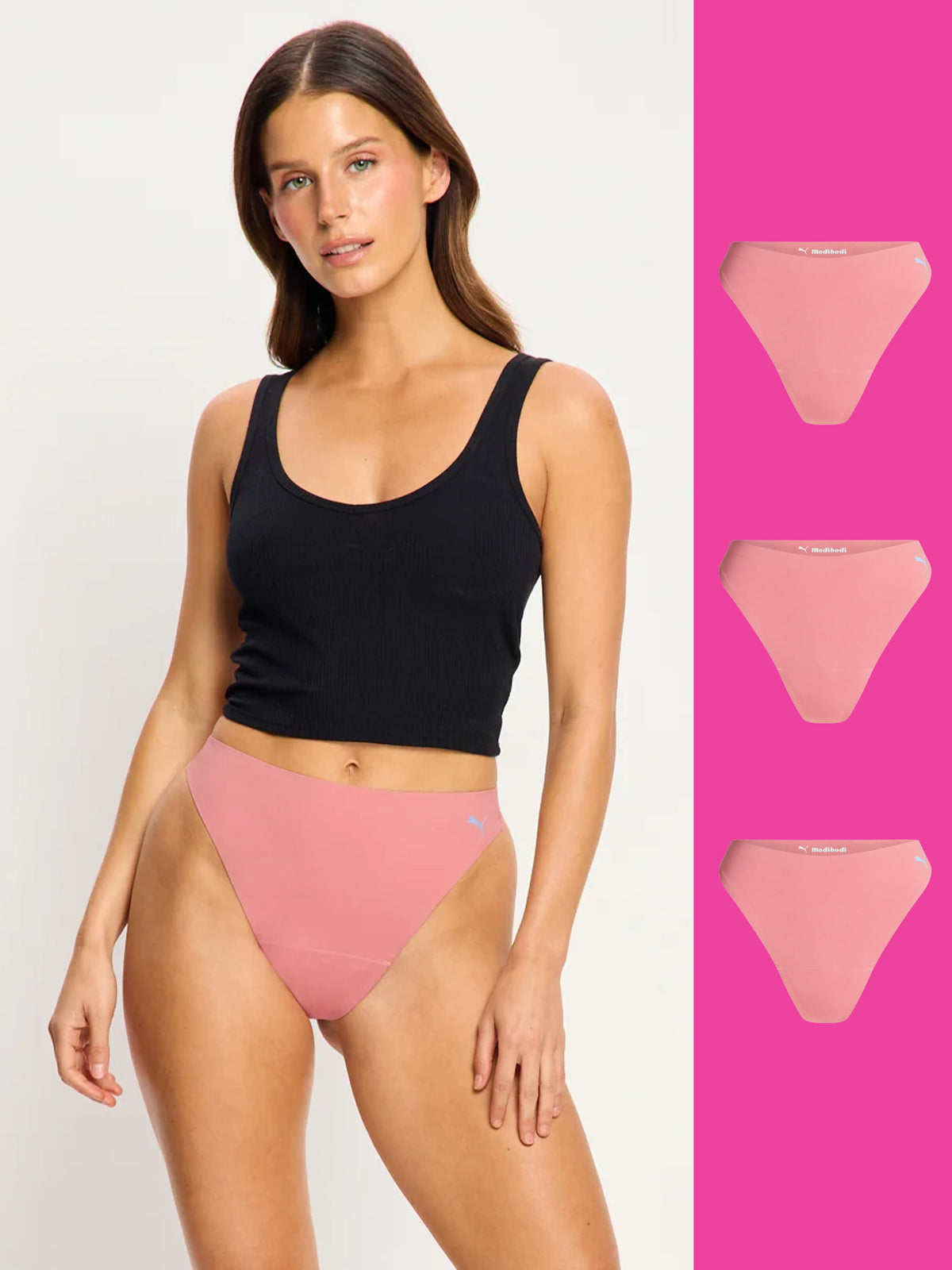 Puma X Seamfree Active Hi Waist Thong Light Whisky 3 Pack