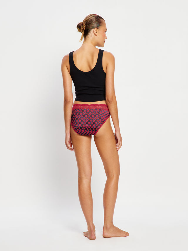 Sensual Hi Waist Bikini Moderate Geo Tile Pink