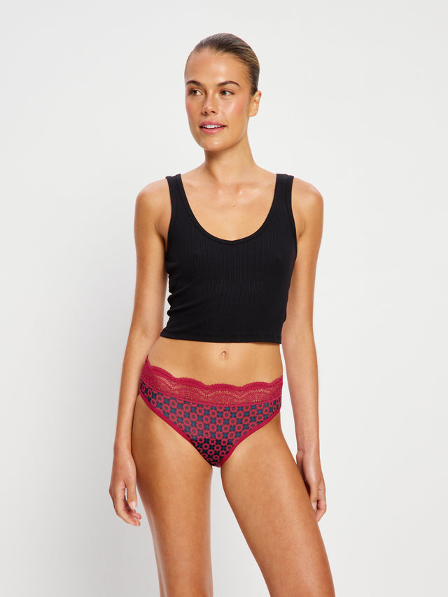 Sensual Hi Waist Bikini Moderate Geo Tile Pink