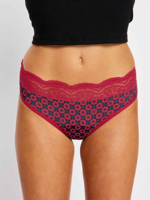 Sensual Hi Waist Bikini Moderate Geo Tile Pink