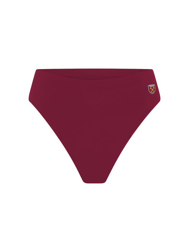West Ham United Women X Modibodi Seamfree Hi Waist Cheeky Brief Moderate Maroon