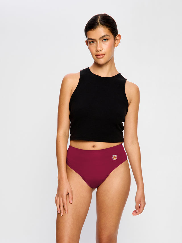 West Ham United Women X Modibodi Seamfree Hi Waist Cheeky Brief Moderate Maroon
