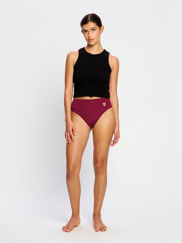 West Ham United Women X Modibodi Seamfree Hi Waist Cheeky Brief Moderate Maroon