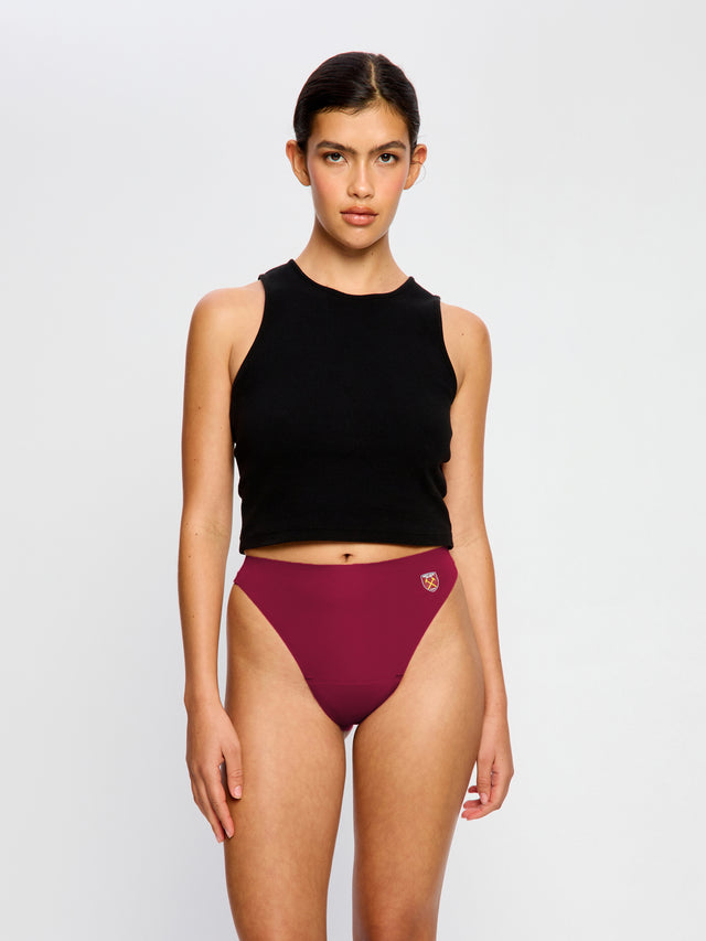 West Ham United Women X Modibodi Seamfree Hi Waist Thong Light Maroon