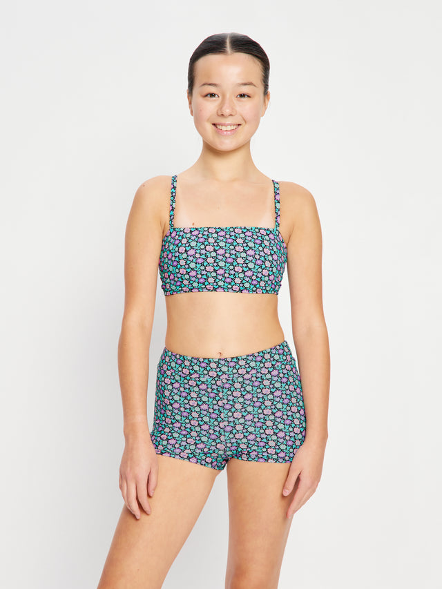 Teen Swimwear Bandeau Strap Crop Top & Hi Waist Short Luna Blossom Black