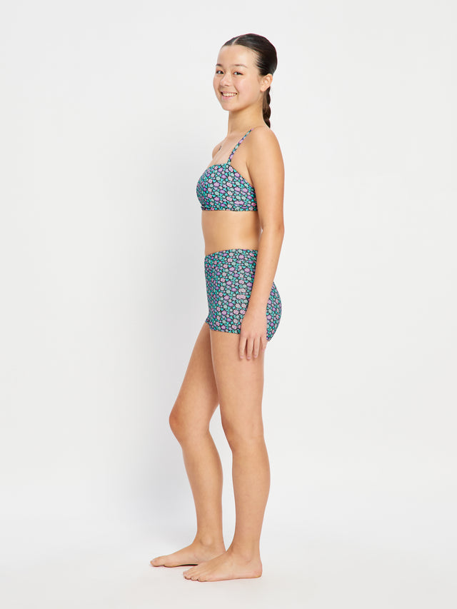 Teen Swimwear Bandeau Strap Crop Top & Hi Waist Short Luna Blossom Black