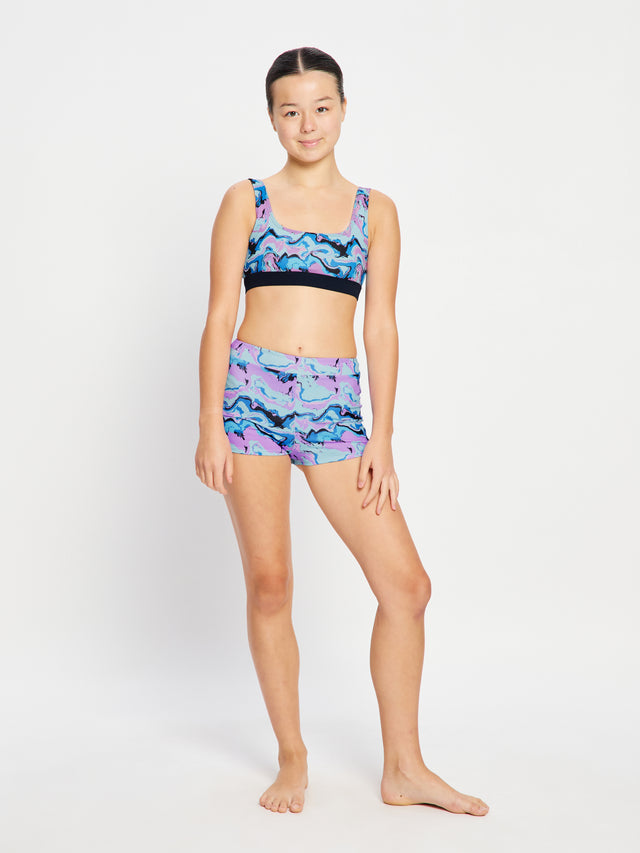 Teen Swimwear Performance Reversible Crop Top Marble Blue