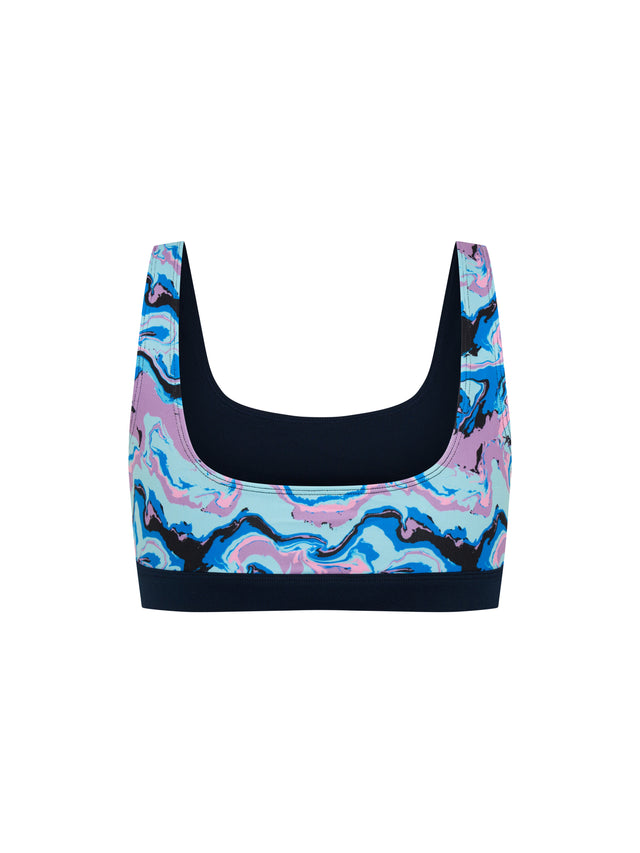 Teen Swimwear Performance Reversible Crop Top Marble Blue