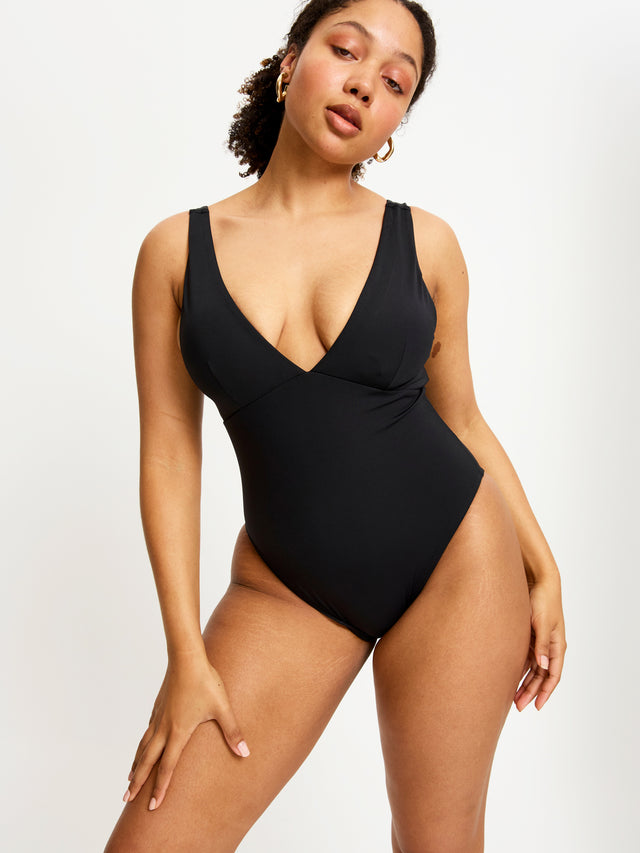 Swimwear V Plunge One Piece Super Black