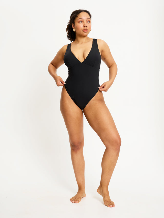 Swimwear V Plunge One Piece Super Black