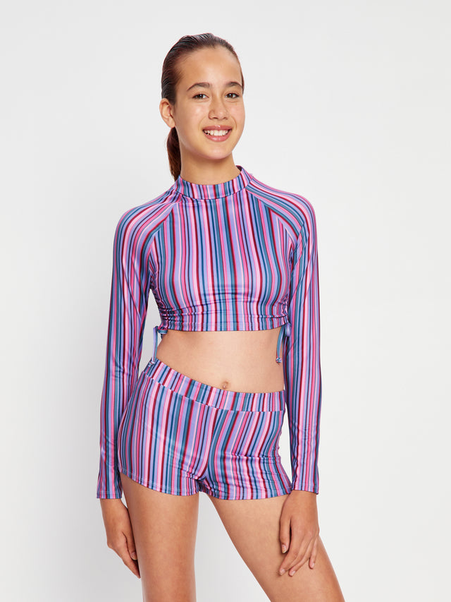 Teen Swimwear Crop Rash Top Violet Rose Stripe
