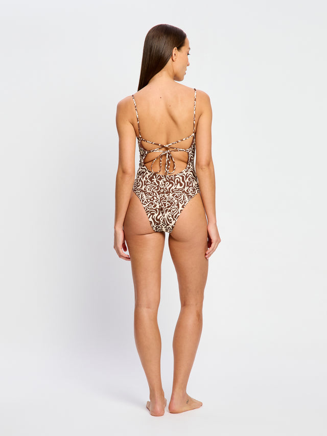 Swimwear String Back One Piece Light Sea Swirl