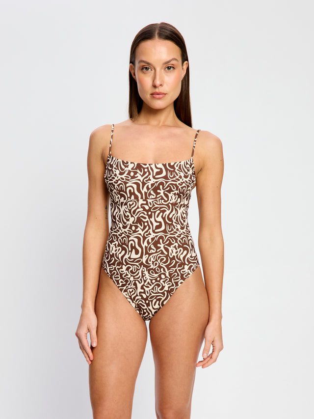 Swimwear String Back One Piece Light Sea Swirl