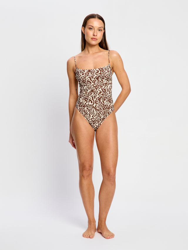 Swimwear String Back One Piece Light Sea Swirl