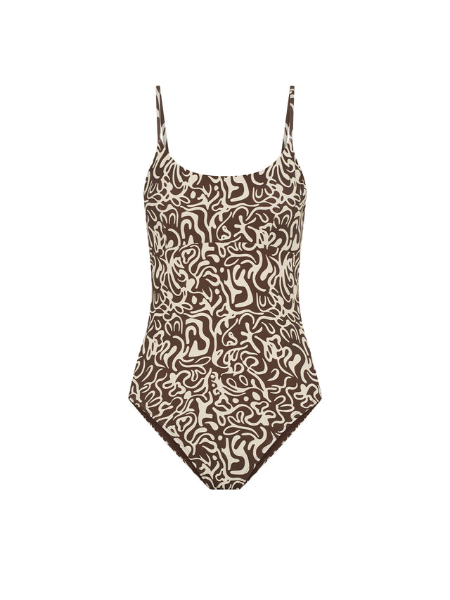 Swimwear String Back One Piece Light Sea Swirl