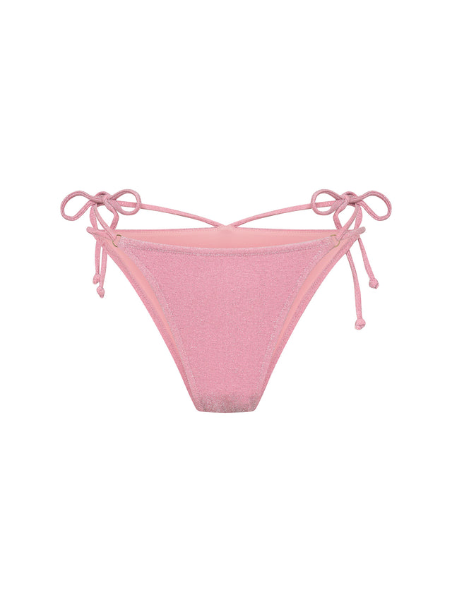 Swimwear Shimmer Tie Back Bandeau Top & Hi-Leg String Bottom Set Peony Pink