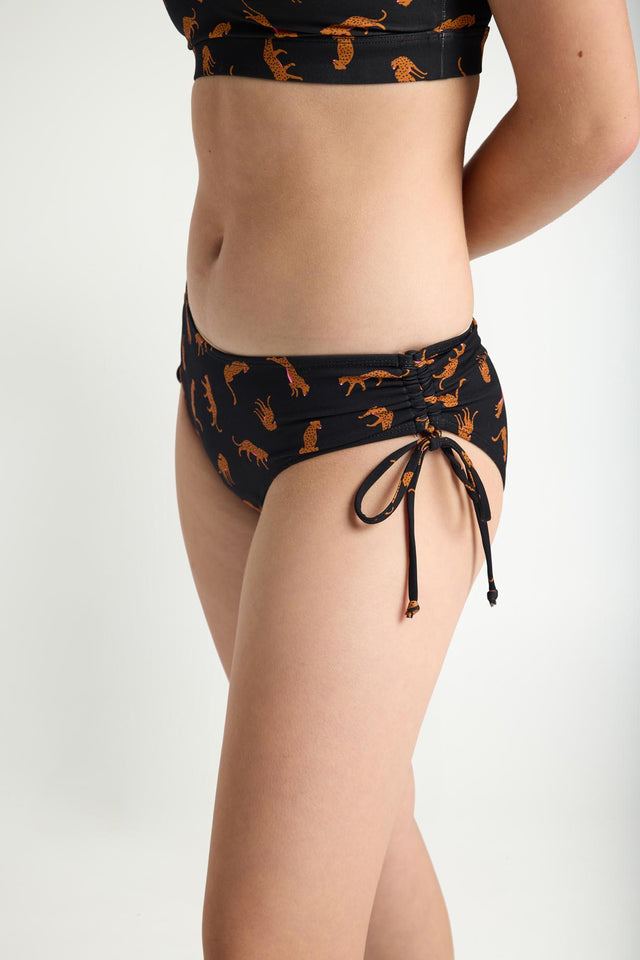 Teen Swimwear Tie Side Bikini Brief High Absorbency Cheetah Chase Black