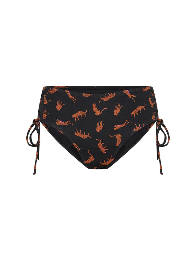 Teen Swimwear Tie Side Bikini Brief High Absorbency Cheetah Chase Black