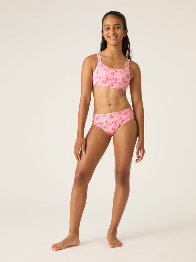 Teen Swimwear Crop Top Hibiscus Pink Print