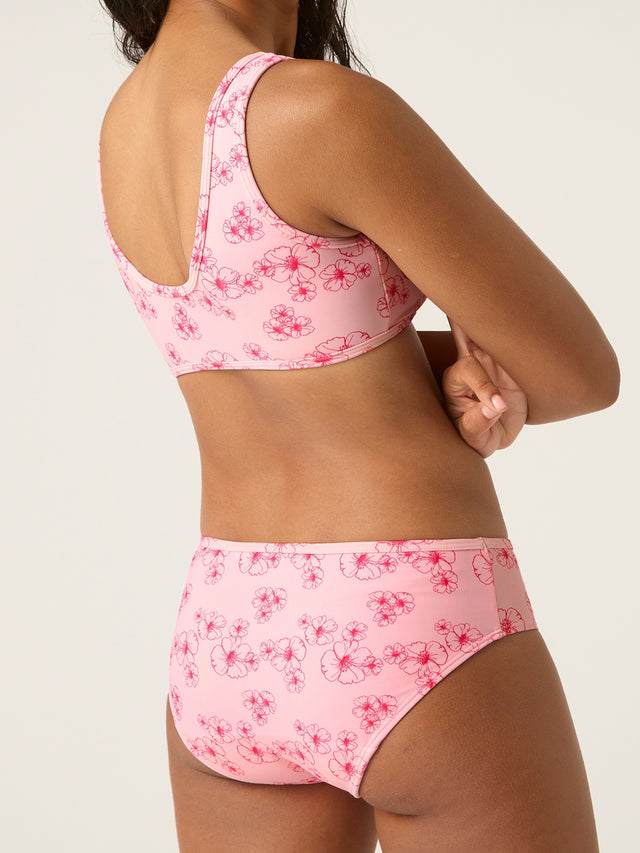 Teen Swimwear Crop Top Hibiscus Pink Print