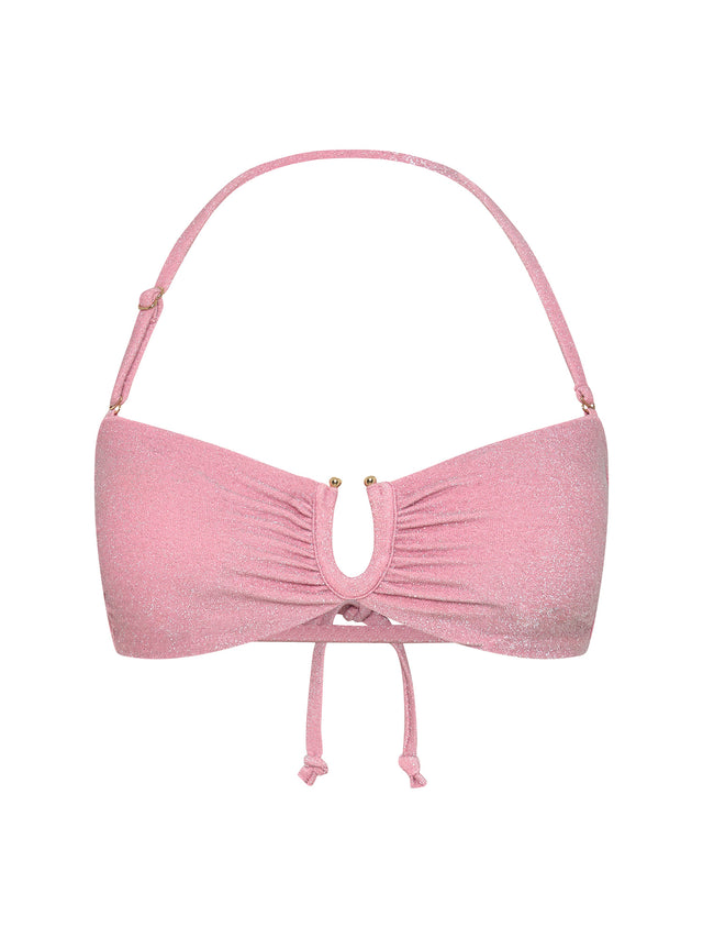 Swimwear Shimmer Tie Back Bandeau Top & Hi-Leg String Bottom Set Peony Pink